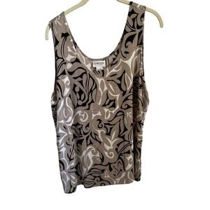 Chico’s Travelers Size 3 XL Sleeveless Tank Top Tan Black Cream vacation cruise